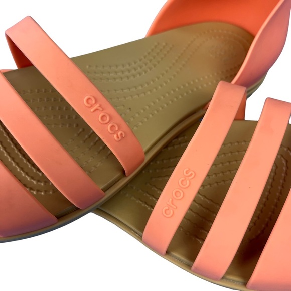 Crocs Tulum Open Toe Flats Womens Coral Strappy Sandals Size 8 - Picture 8 of 13